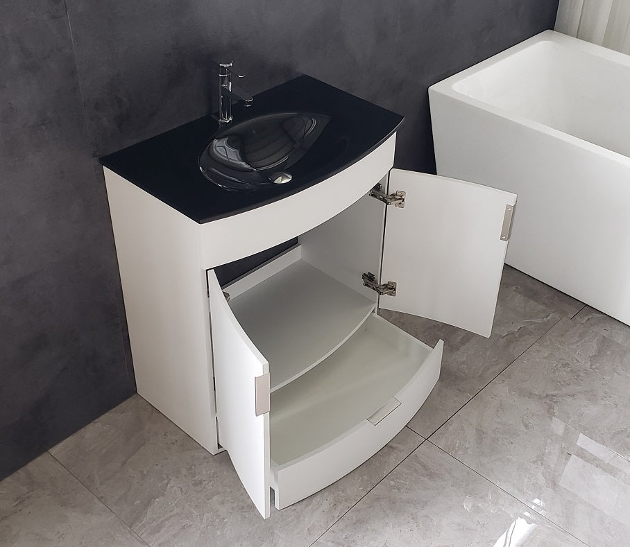 30" Single Sink Freestanding Bathroom Vanity - PVC and Tempered Glass