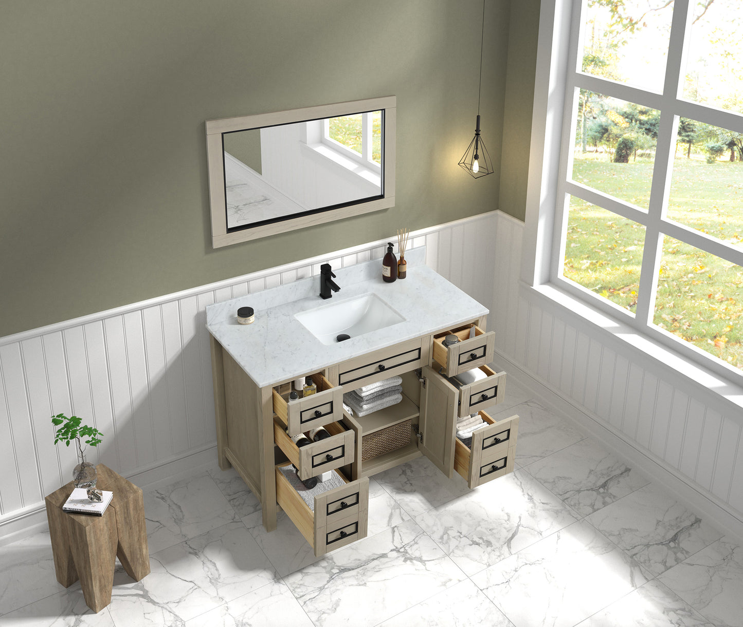 48" Single Sink Vanity with White Carrara Marble Top