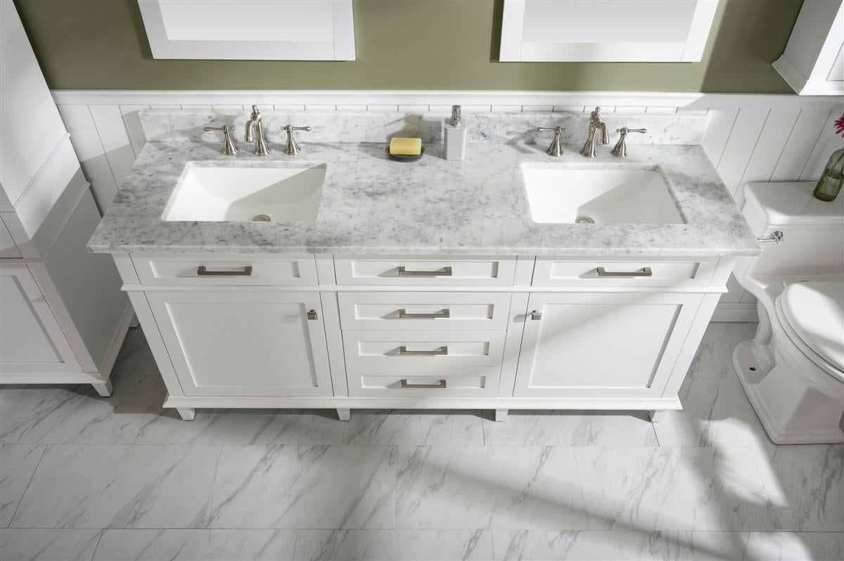 72" Double Sink Vanity Cabinet with Carrara White Marble or Blue Limestone Countertop