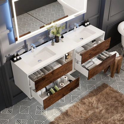 Vienna 75"W x 21"D Double Sink Wall Mount Bathroom Vanity with Acrylic Countertop and Integrated Sink