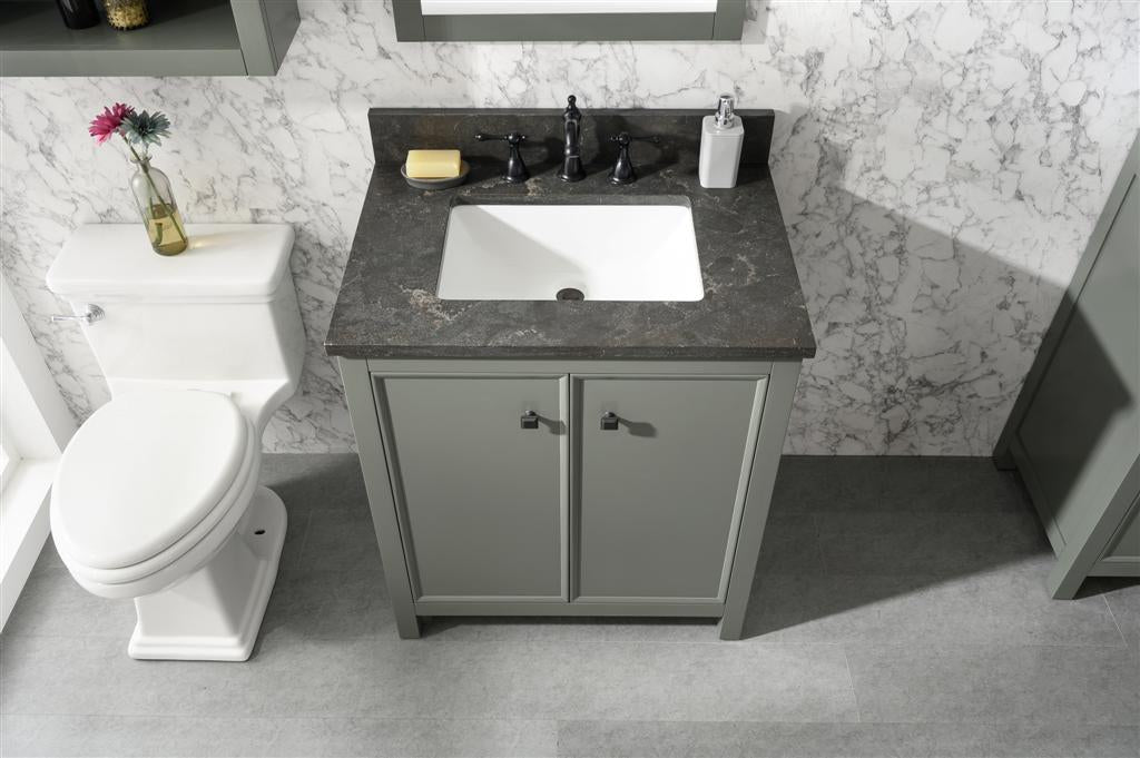 30" Single Sink Vanity Cabinet with Carrara White Marble or Blue Limestone Countertop