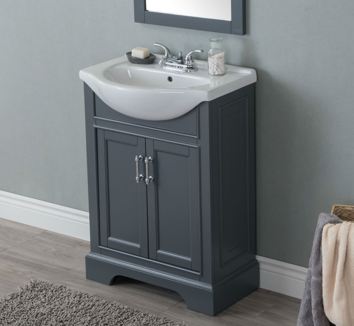 24" Space Saving Gray Single Sink Bathroom Vanity