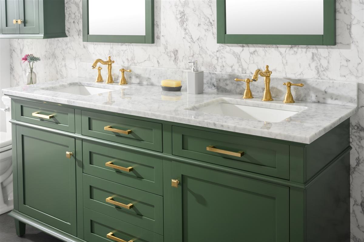 72" Double Sink Vanity Cabinet with Carrara White Marble or Blue Limestone Countertop