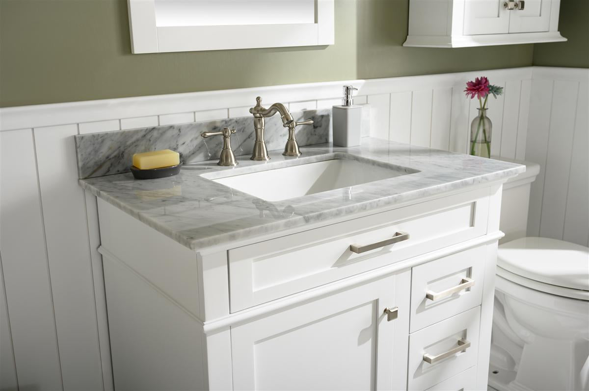 36" Single Sink Vanity Cabinet with Carrara White Marble or Blue Limestone Countertop