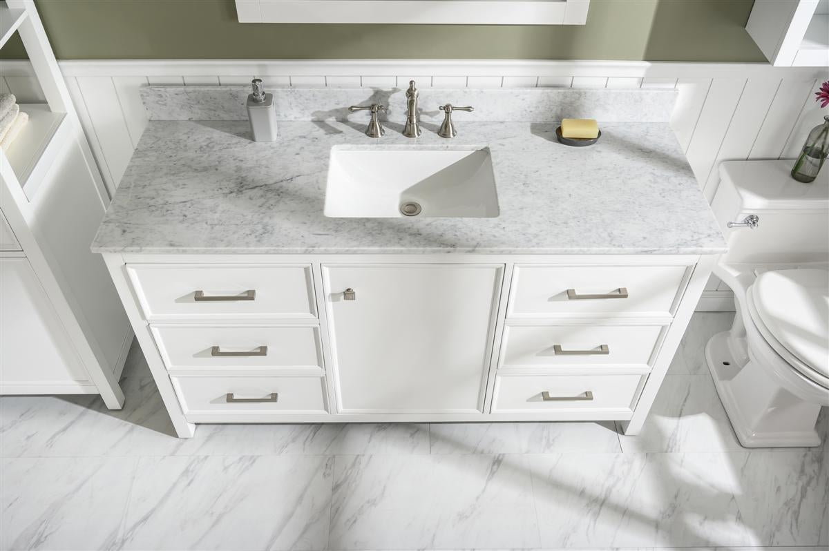 60" Single Sink Vanity Cabinet with Carrara White Marble or Blue Limestone Countertop