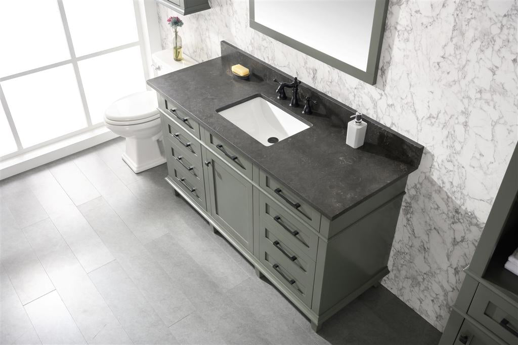 60" Single Sink Vanity Cabinet with Carrara White Marble or Blue Limestone Countertop