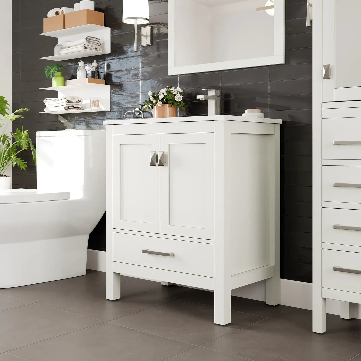 Eviva London 30" x 18" Transitional Bathroom Vanity w/ White Carrara Top