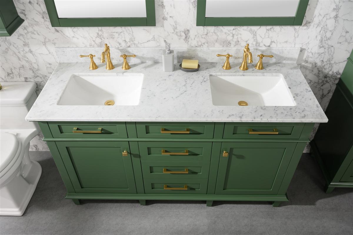 60" Double Sink Vanity Cabinet with Carrara White Marble or Blue Limestone Countertop