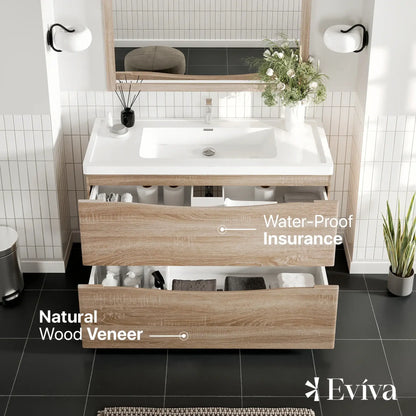 Eviva Smile 48" White Oak Freestanding Modern Bathroom Vanity w/ White Integrated Top