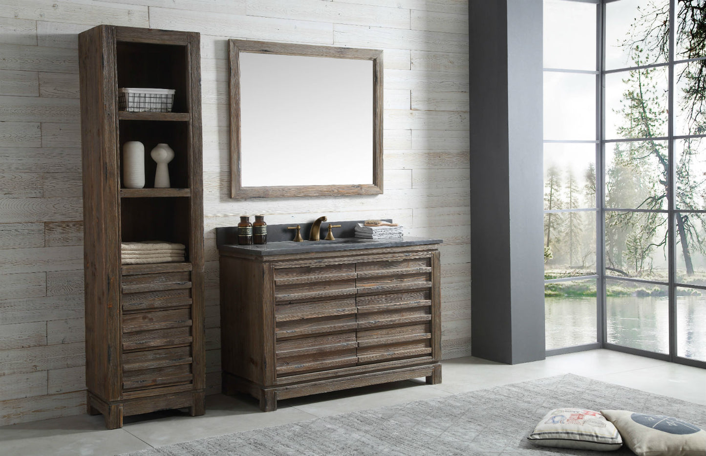 48" Wood Single Sink Vanity with Moon Stone Top