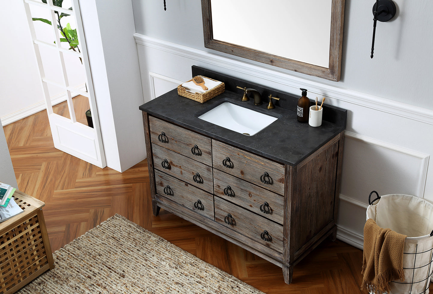 48" Solid Wood Single Sink Vanity with Moon Stone Top