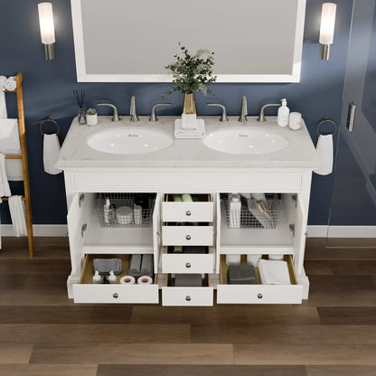 Elite Stamford 48"W x 22"D Double Sink Bathroom Vanity with White Carrara Quartz Countertop and Undermount Porcelain Sinks