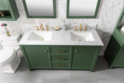 60" Double Sink Vanity Cabinet with Carrara White Marble or Blue Limestone Countertop