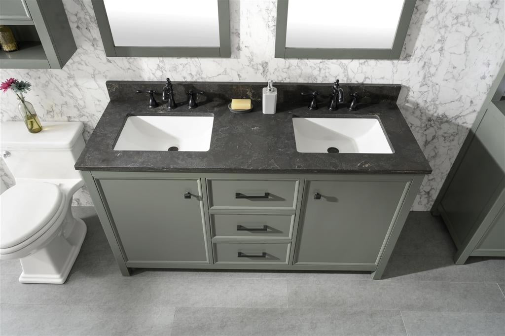 60" Double Sink Vanity Cabinet with Carrara White Marble or Blue Limestone Countertop