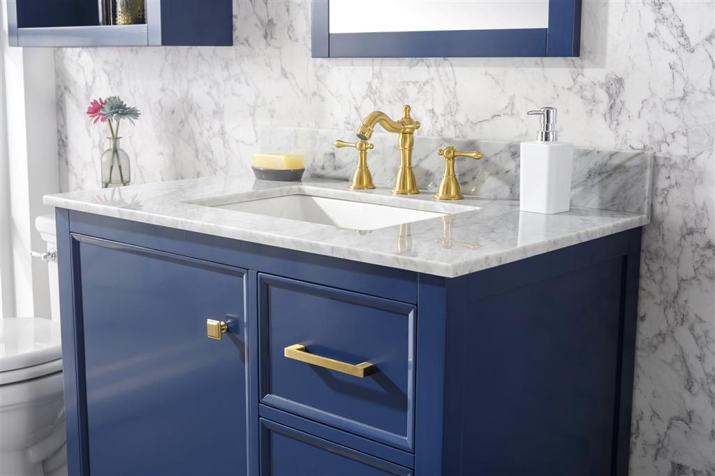 36" Single Sink Vanity Cabinet with Carrara White Marble or Blue Limestone Countertop