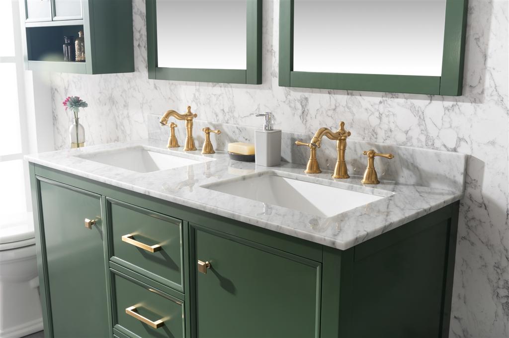 54" Double Sink Vanity Cabinet with Carrara White Marble or Blue Limestone Countertop