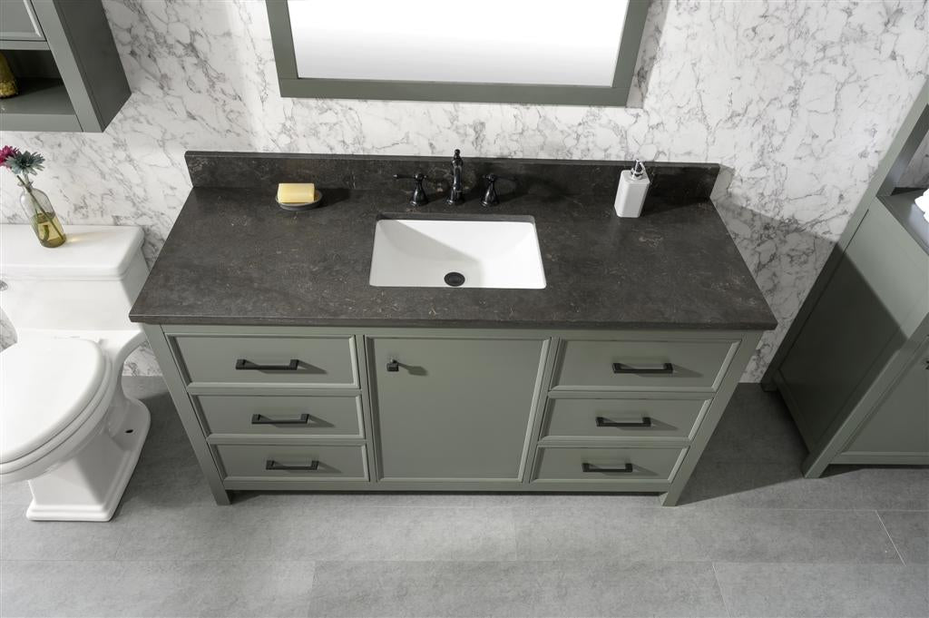 60" Single Sink Vanity Cabinet with Carrara White Marble or Blue Limestone Countertop