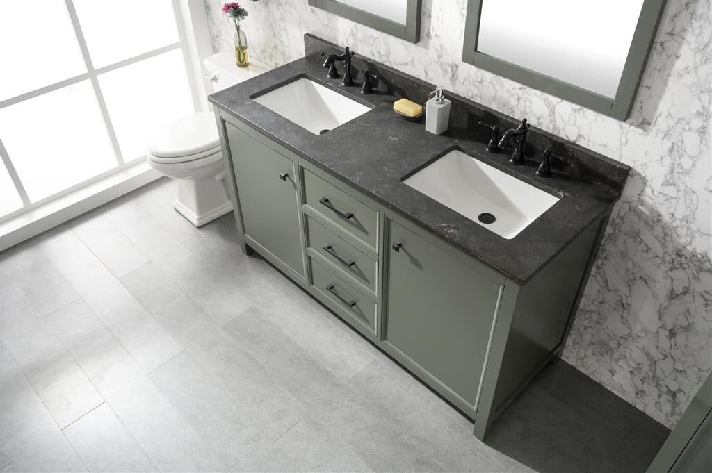 60" Double Sink Vanity Cabinet with Carrara White Marble or Blue Limestone Countertop