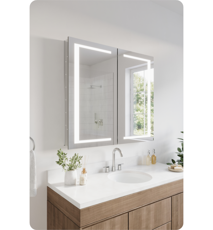 Spazio 40" Wide by 36" Tall Bathroom Medicine Cabinet with LED Lighting