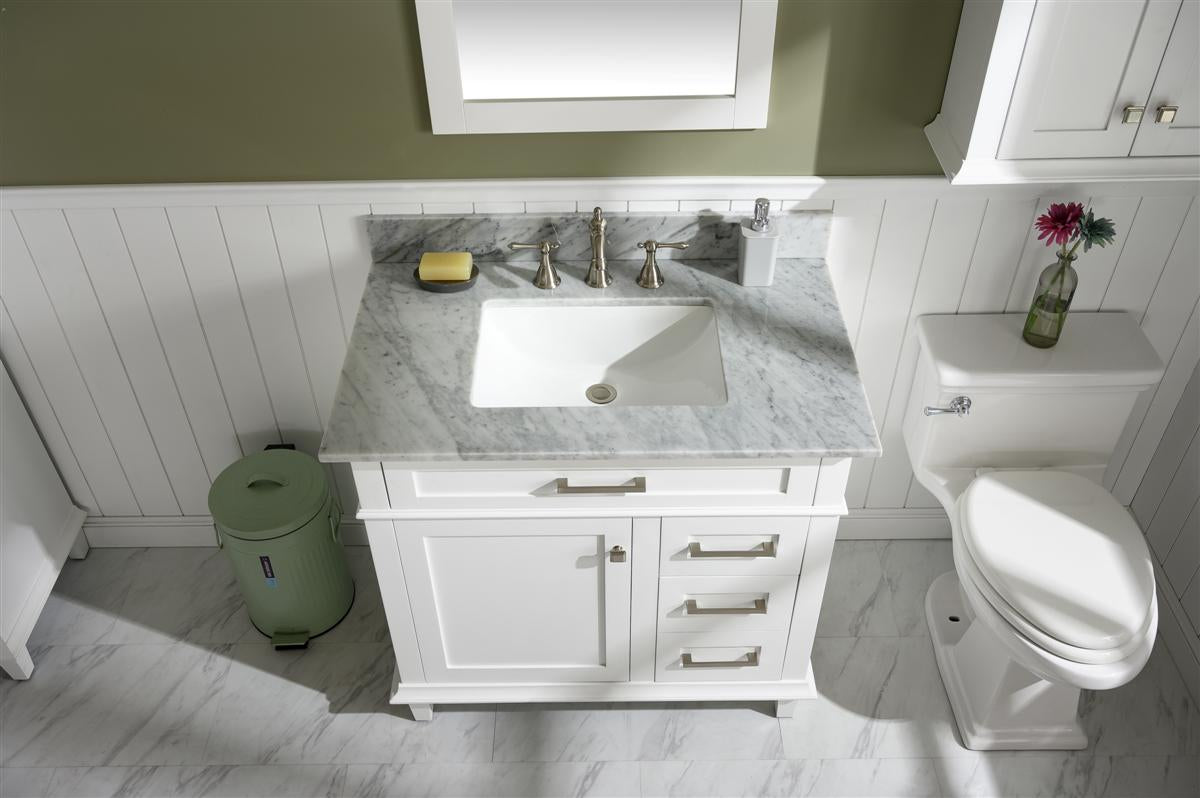 36" Single Sink Vanity Cabinet with Carrara White Marble or Blue Limestone Countertop