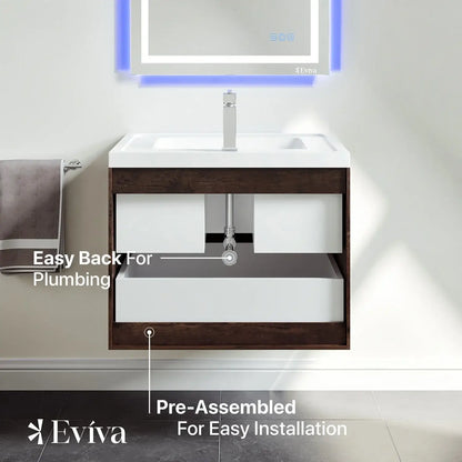 Eviva Smile 30" Wall Mount Modern Bathroom Vanity Set with Integrated White Acrylic Sink