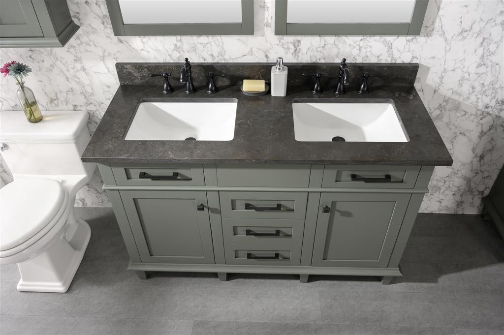 54" Double Sink Vanity Cabinet with Carrara White Marble or Blue Limestone Countertop