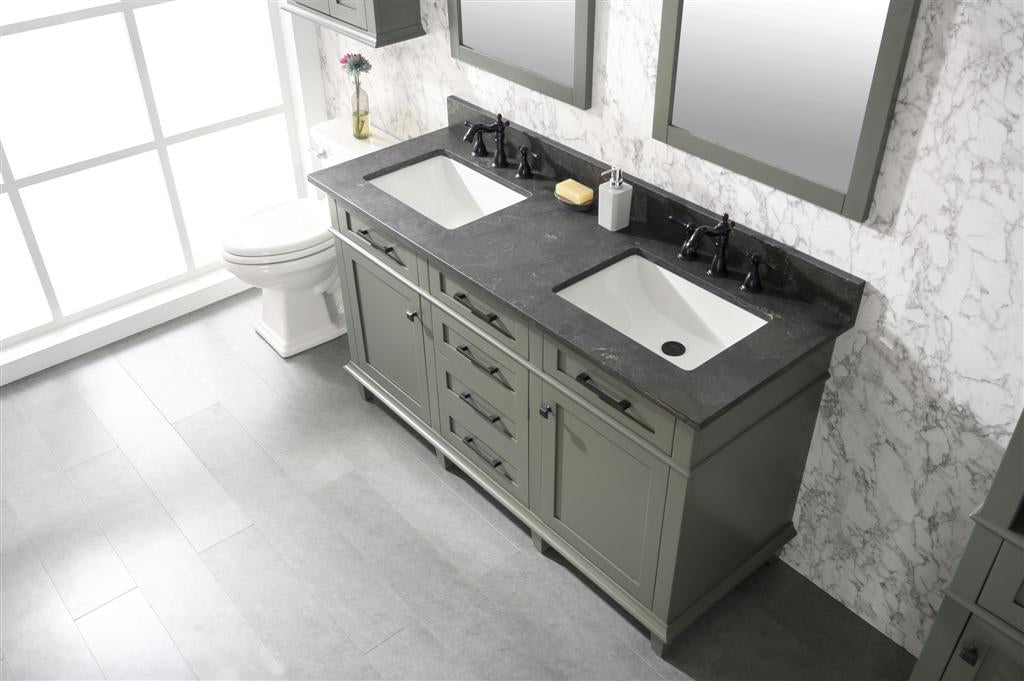 60" Double Sink Vanity Cabinet with Carrara White Marble or Blue Limestone Countertop