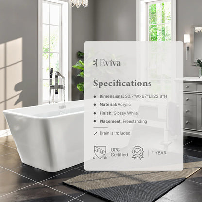 Eviva Eclipse 67 inch White Freestanding Bathtub