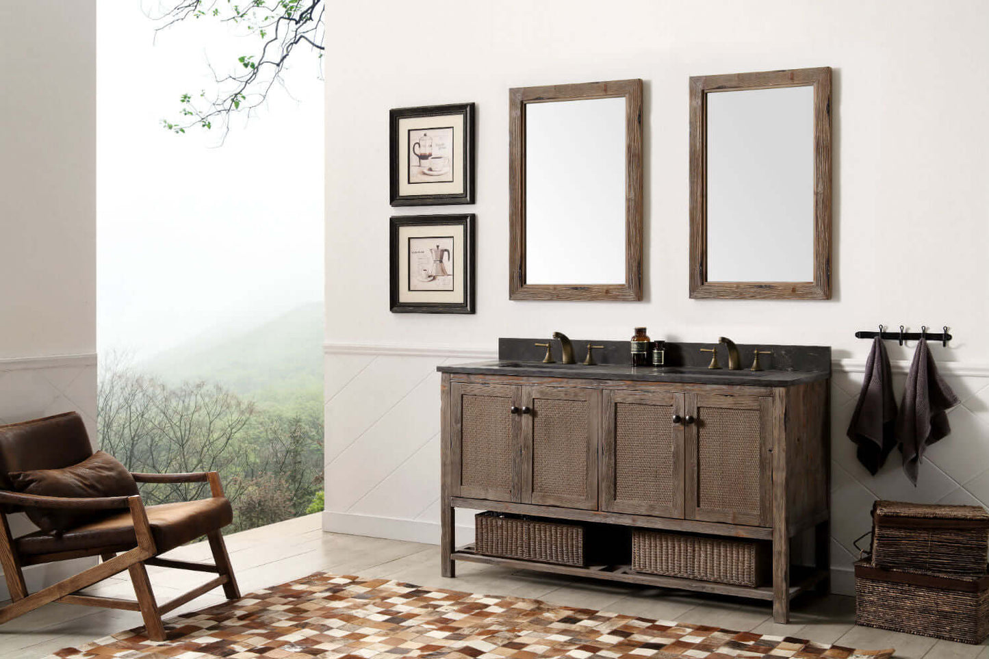 60" Solid Wood Double Sink Vanity with Moon Stone Top