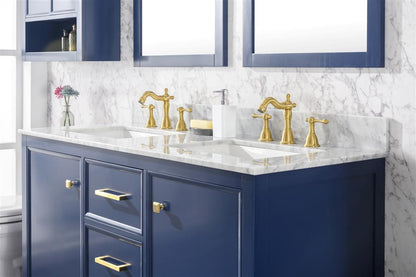 54" Double Sink Vanity Cabinet with Carrara White Marble or Blue Limestone Countertop