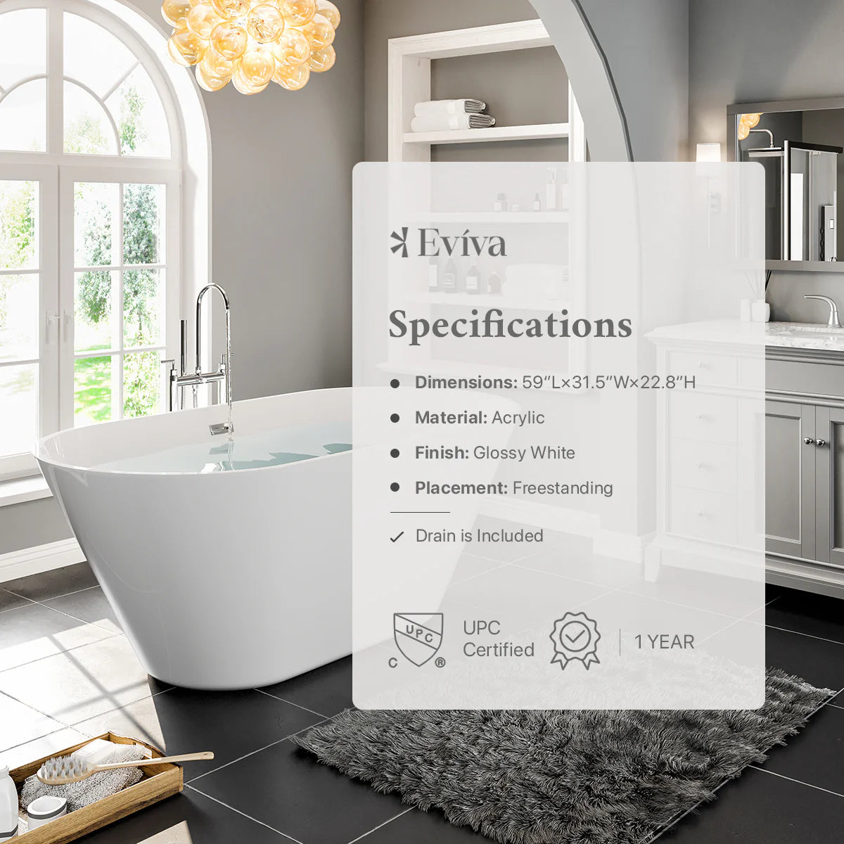 Eviva Aries 59 inch White Freestanding Bathtub