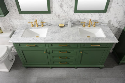 72" Double Sink Vanity Cabinet with Carrara White Marble or Blue Limestone Countertop