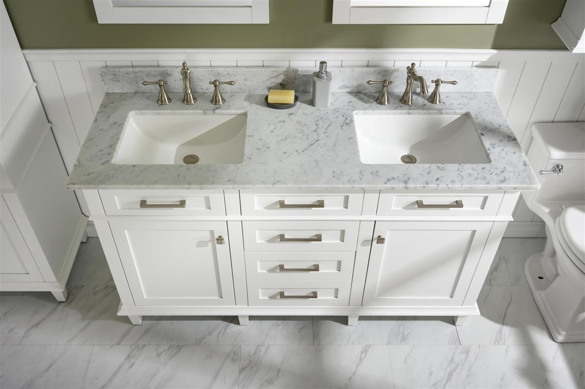 60" Double Sink Vanity Cabinet with Carrara White Marble or Blue Limestone Countertop