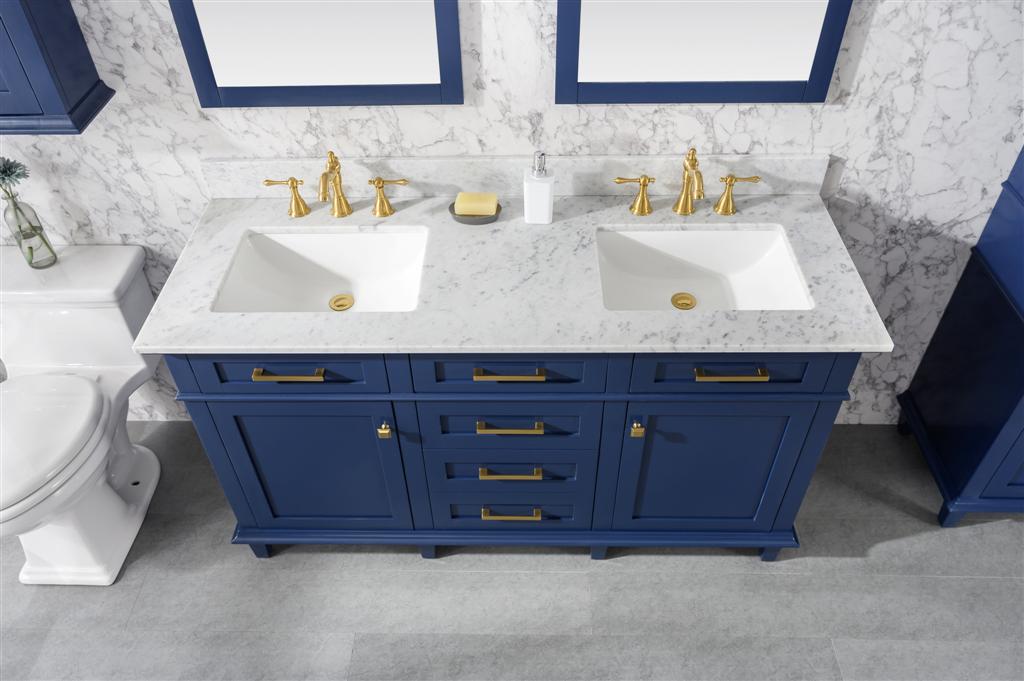 60" Double Sink Vanity Cabinet with Carrara White Marble or Blue Limestone Countertop