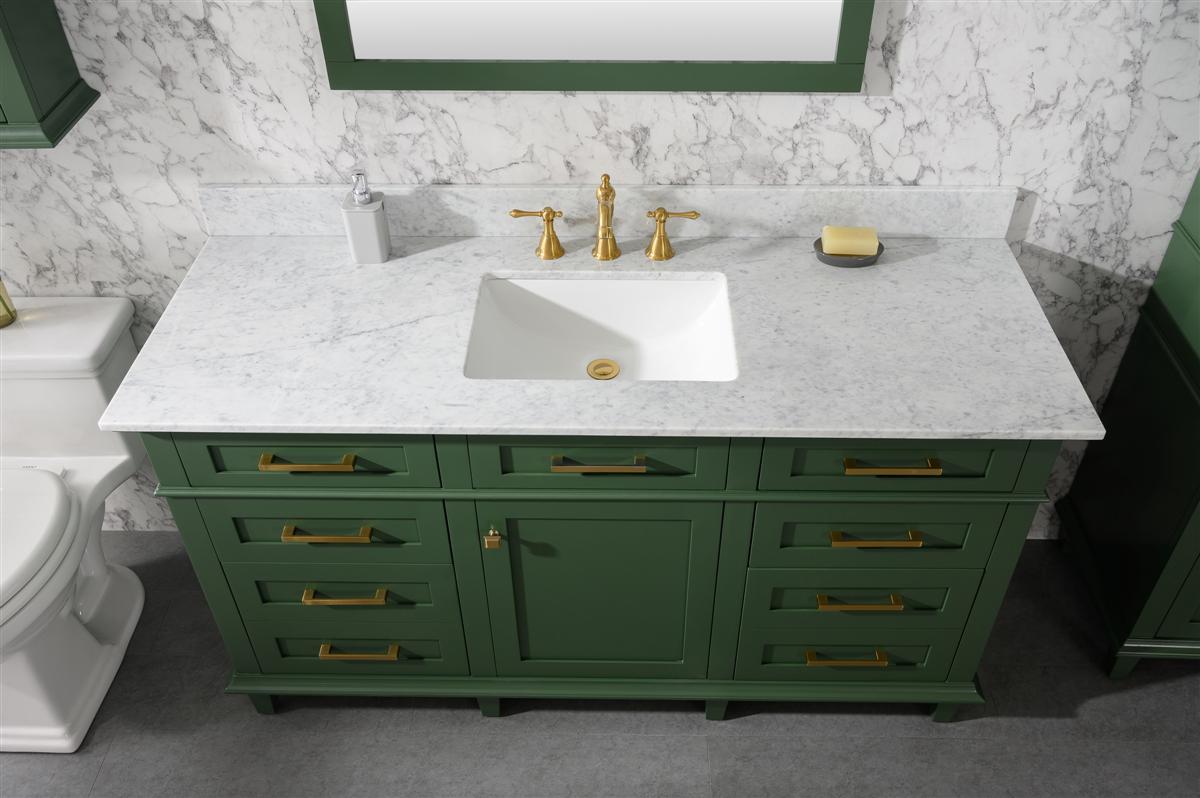 60" Single Sink Vanity Cabinet with Carrara White Marble or Blue Limestone Countertop