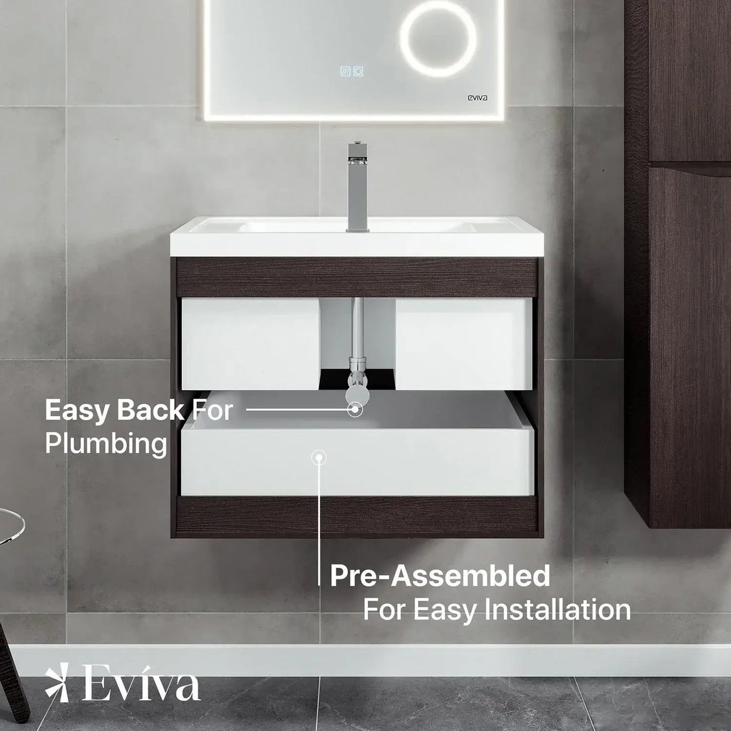 Eviva Smile 30" Wall Mount Modern Bathroom Vanity Set with Integrated White Acrylic Sink