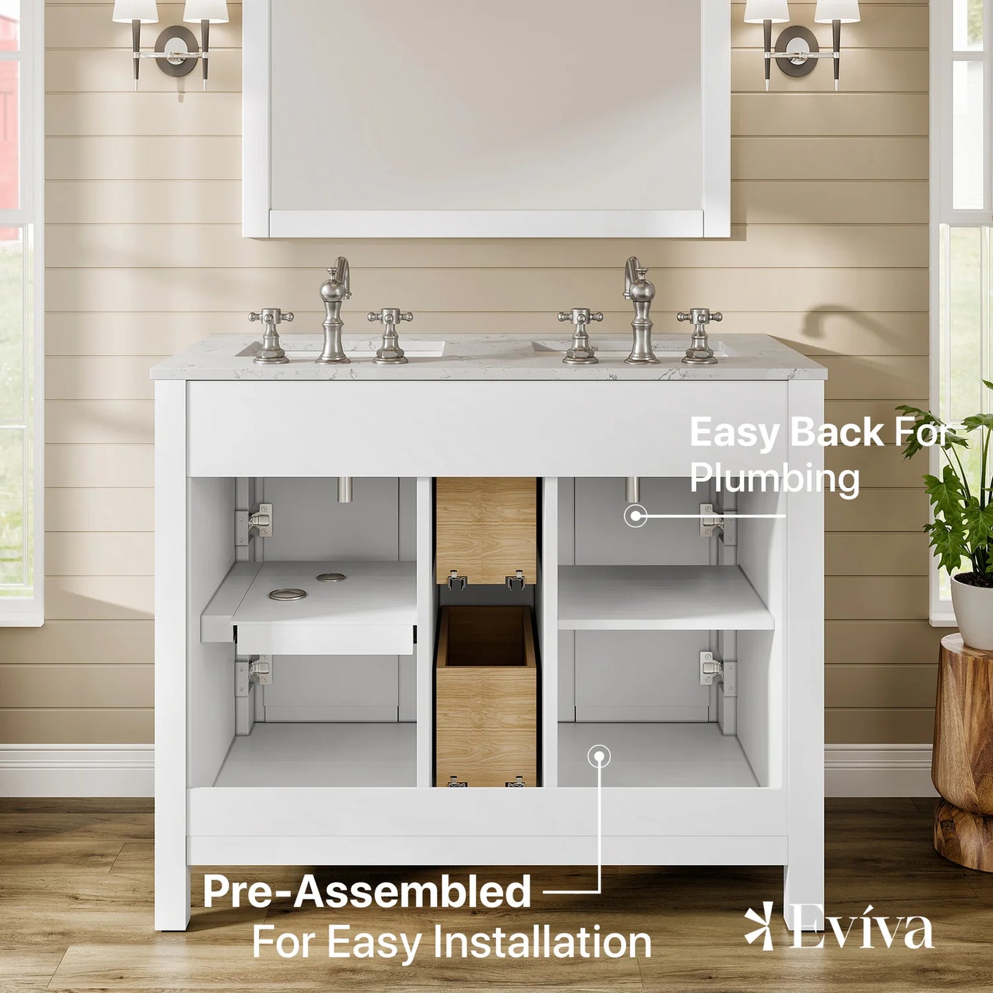 Artemis 44"W x 22"D Double Sink Bathroom Vanity with Carrara Quartz Countertop and Undermount Porcelain Sink