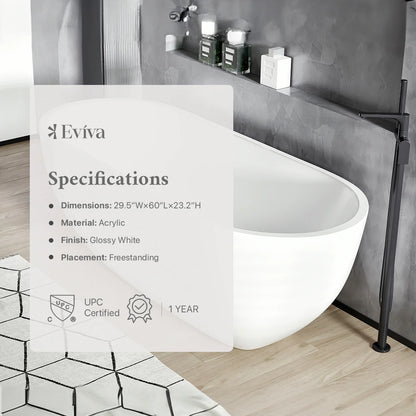 Eviva Clair 60" Freestanding White Acrylic Bathtub