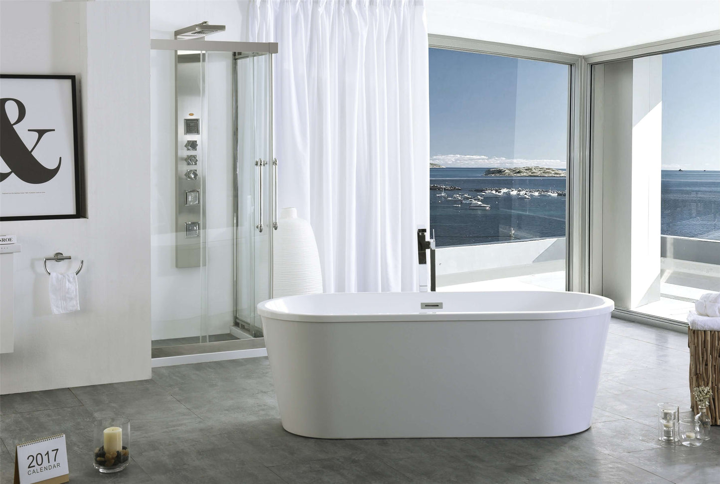 67.3" Freestanding White Acrylic Bathtub