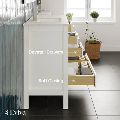 Eviva London 36" Transitional Bathroom Vanity with White Carrara Marble Countertop