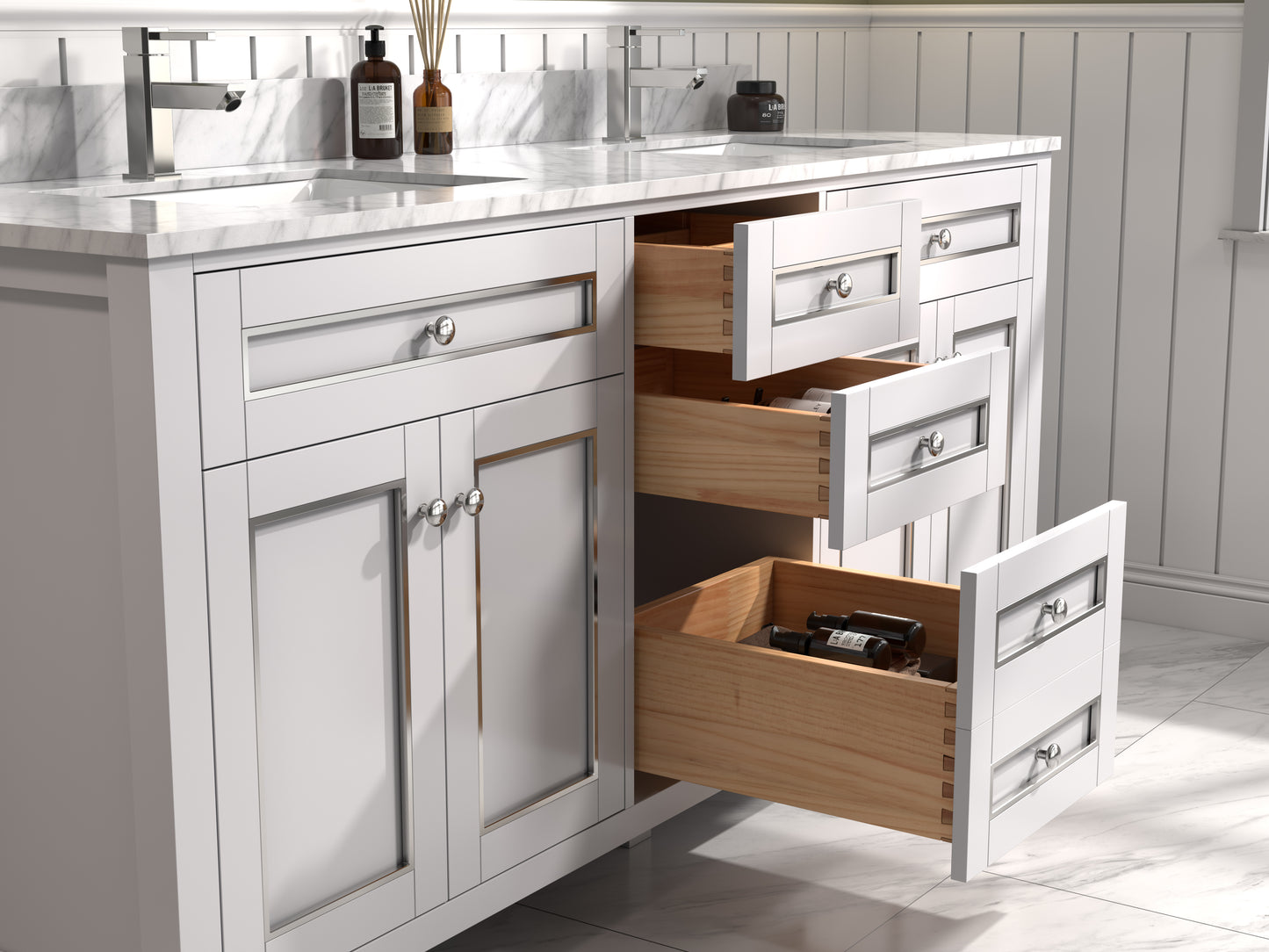 72" Double Sink Vanity with White Carrara Marble Top