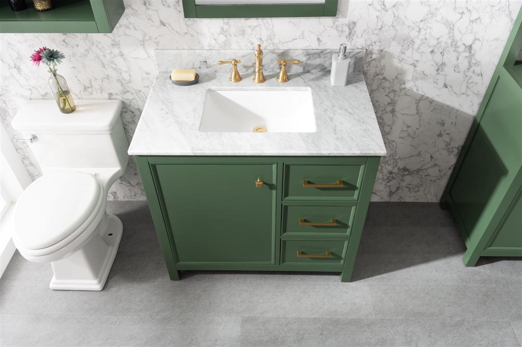 36" Single Sink Vanity Cabinet with Carrara White Marble or Blue Limestone Countertop