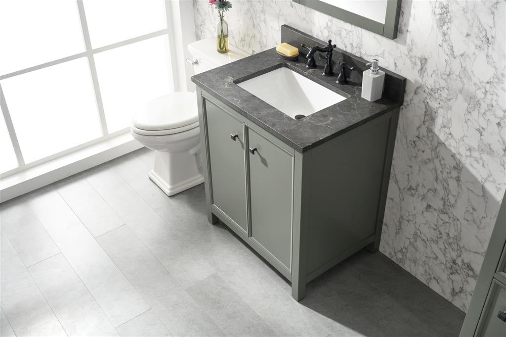 30" Single Sink Vanity Cabinet with Carrara White Marble or Blue Limestone Countertop