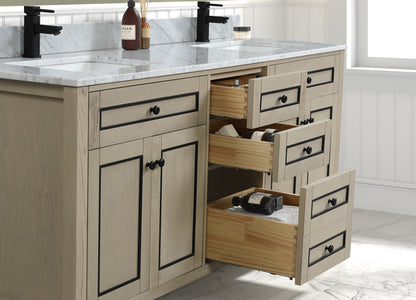 72" Double Sink Vanity with White Carrara Marble Top