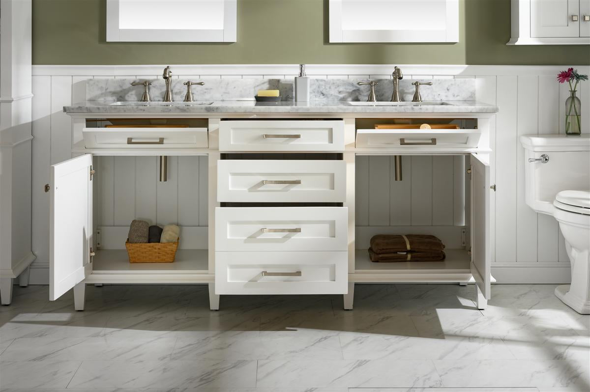 72" Double Sink Vanity Cabinet with Carrara White Marble or Blue Limestone Countertop