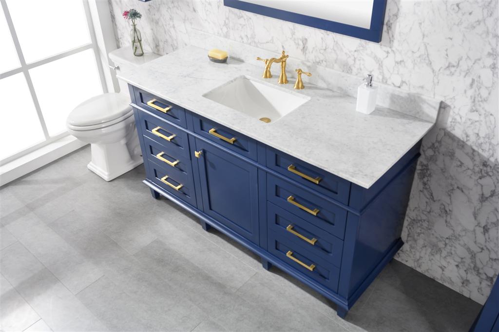 60" Single Sink Vanity Cabinet with Carrara White Marble or Blue Limestone Countertop