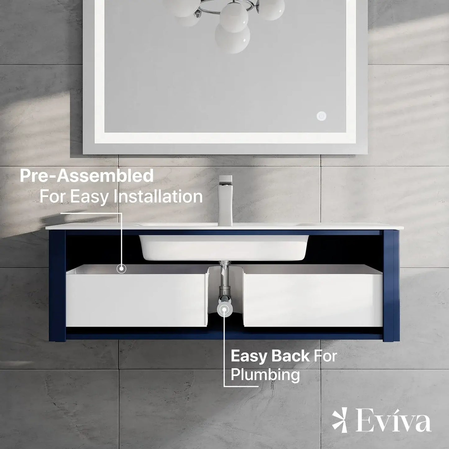 Dolce Vita 48"W x 20"D Wall Mount Bathroom Vanity with White Solid Surface Countertop and Integrated Sink