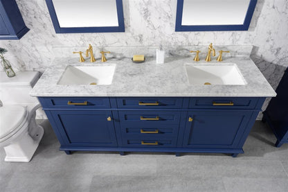 72" Double Sink Vanity Cabinet with Carrara White Marble or Blue Limestone Countertop