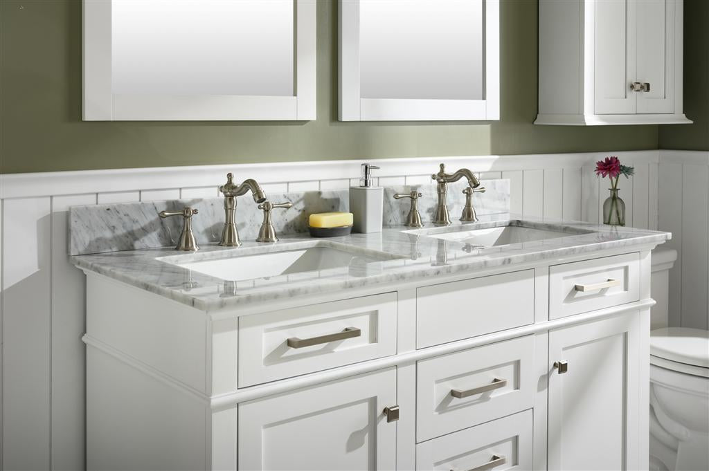 54" Double Sink Vanity Cabinet with Carrara White Marble or Blue Limestone Countertop