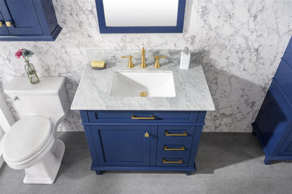 36" Single Sink Vanity Cabinet with Carrara White Marble or Blue Limestone Countertop